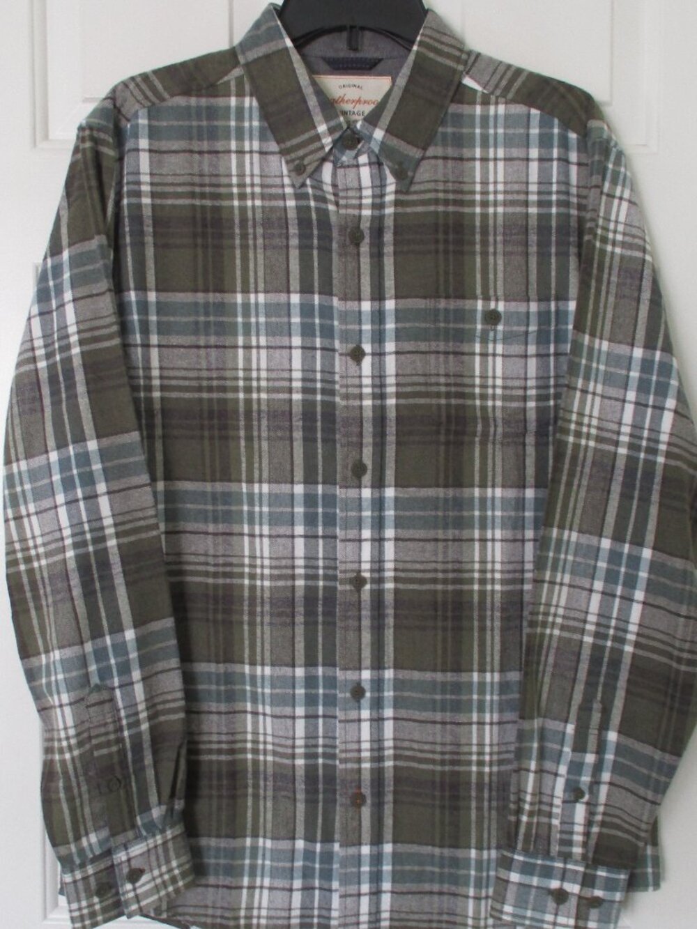 Weatherproof Mens L/S Green Cotton/Poly Flannel Plaid Casual Shirt NWOT - Medium